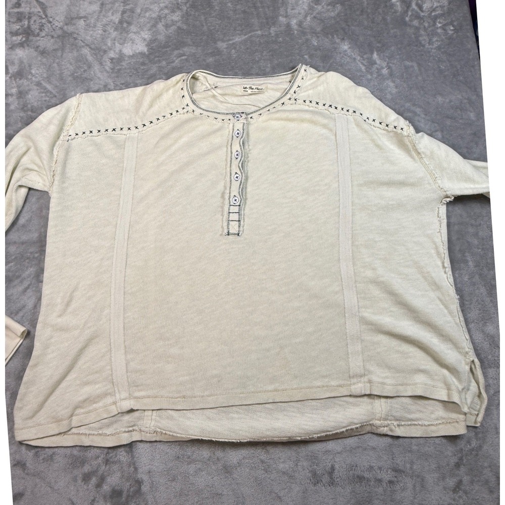 We The Free People Cream Long Sleeve Button Up Top Bohemian Relaxed Fit - Picture 3 of 11
